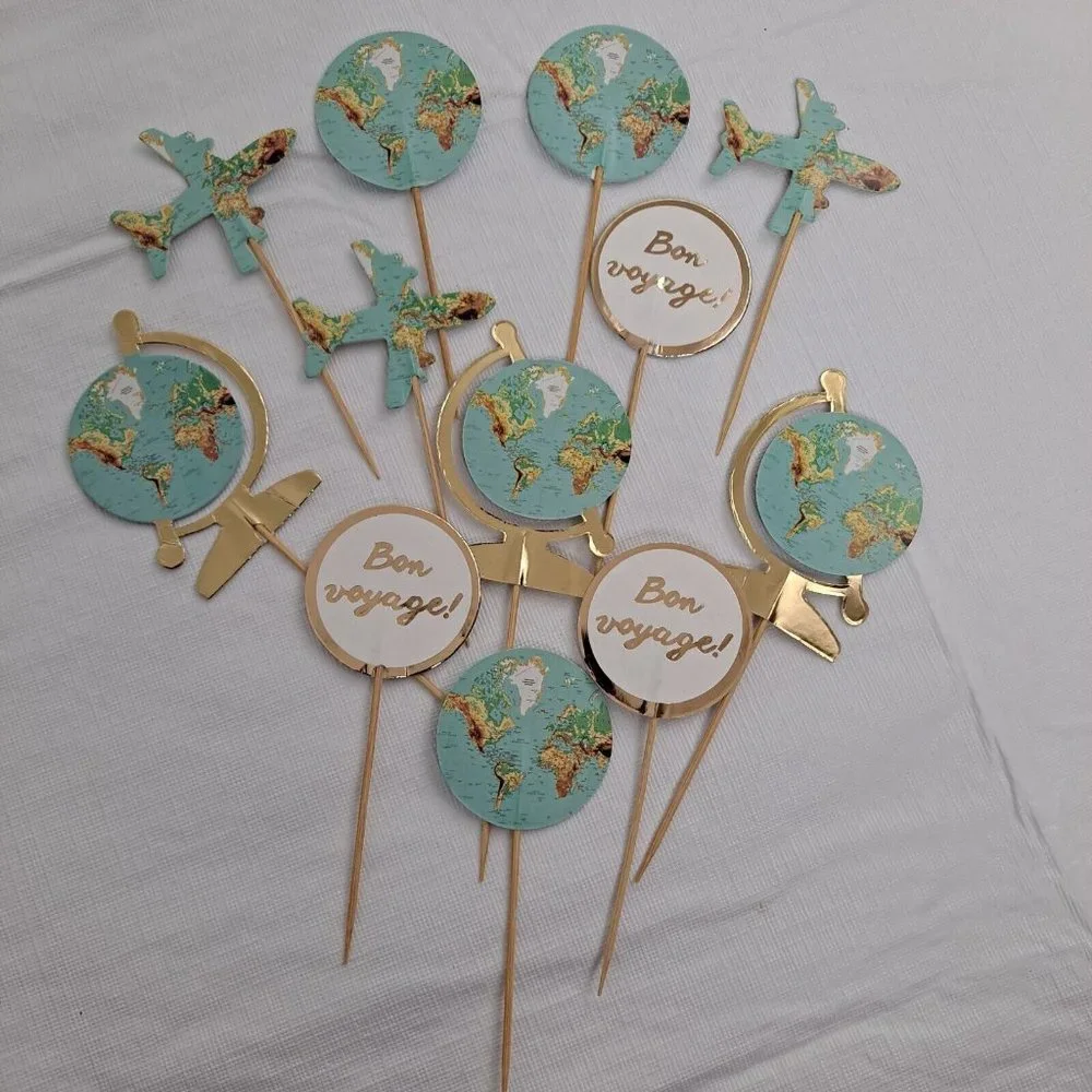Bon Voyage Food Pics Travel Party Vacation Retirement Celebration cupcake picks